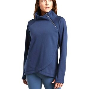 Athleta Blue Mock Neck Asymmetrical Zip Fleece Pullover Sweatshirt Size S